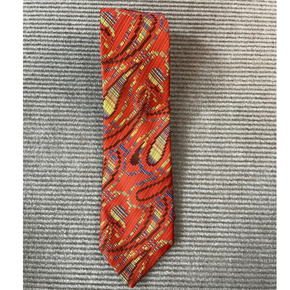 Lilly Dache Vintage Silk Tie Red Abstract Geometric Wide Necktie Designer Tie